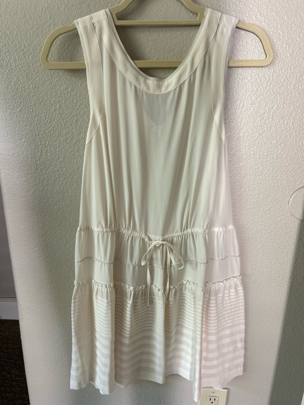 Joie Ivory Sleeveless Tie-Waist Tiered Mini Dress